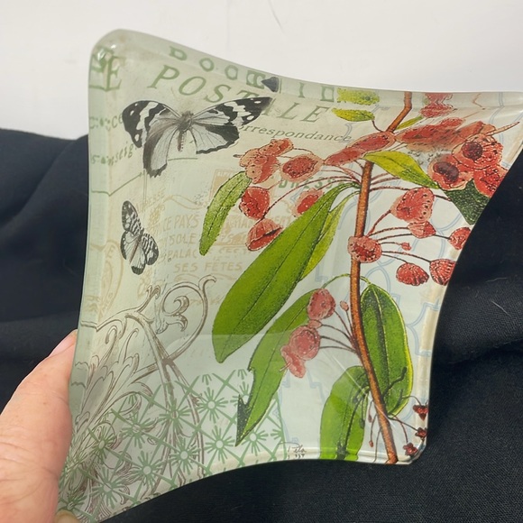 PARIS Postale Correspondance Art Glass Butterfly Floral Bowl - Picture 2 of 5